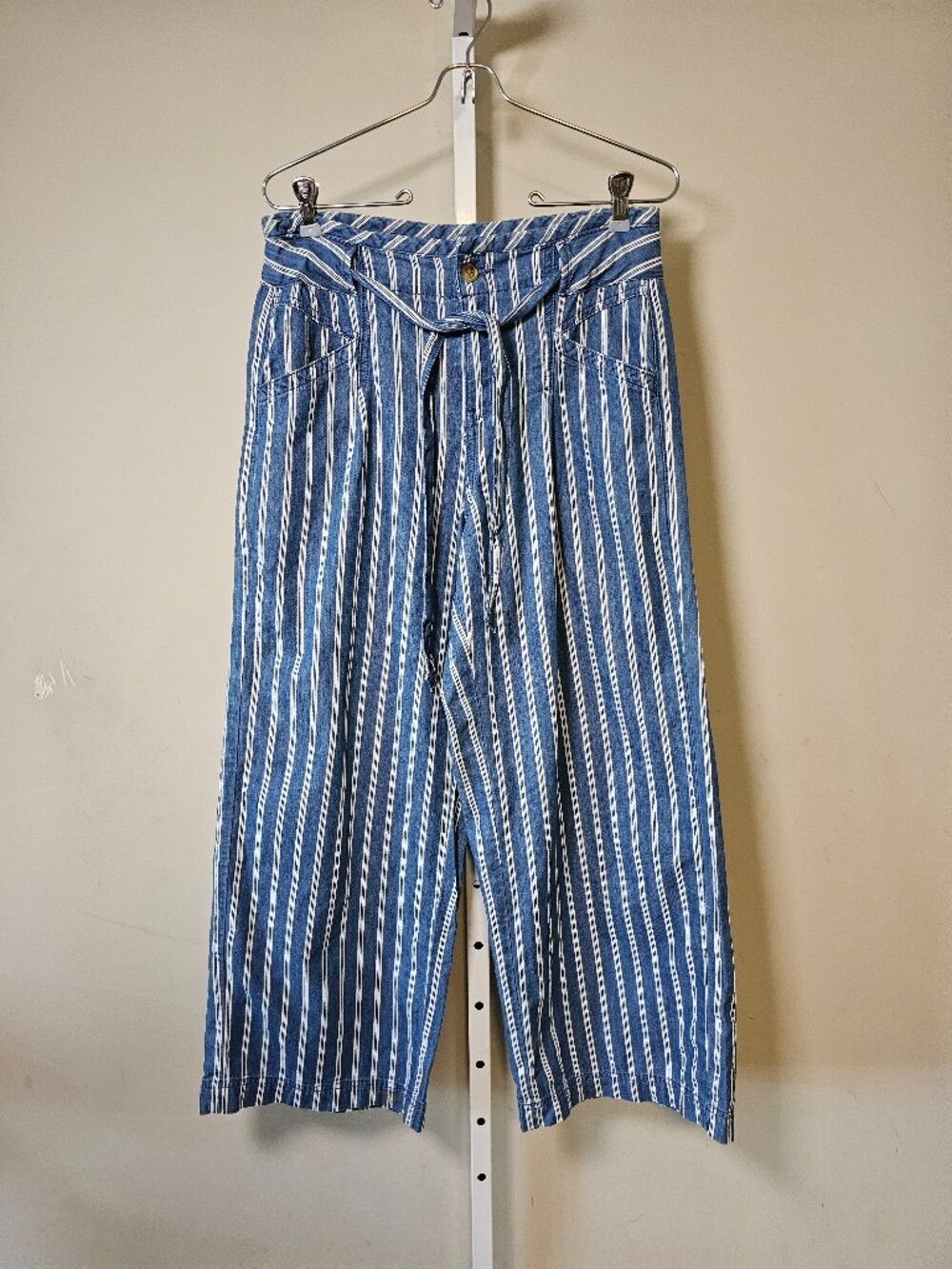 American Eagle Pants Blue White Stripes Crop Wide Leg Casual 4